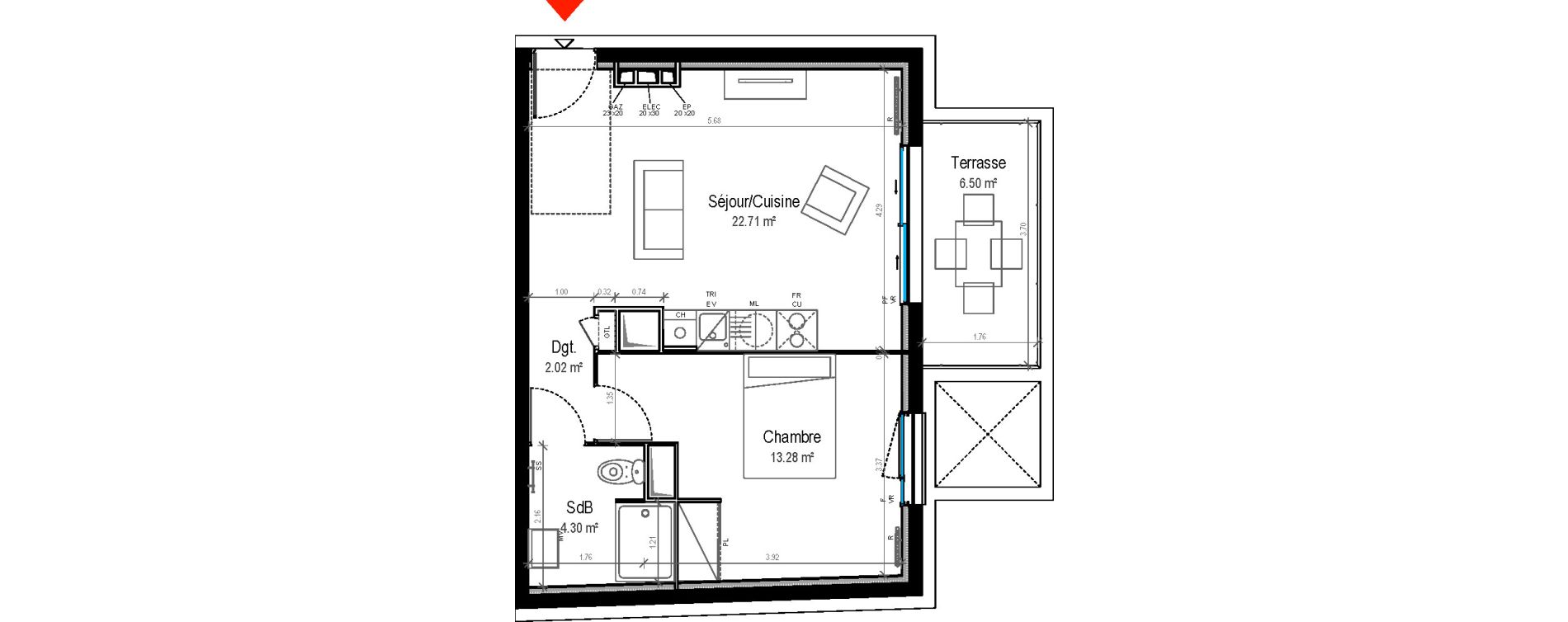Appartement T2 de 42,31 m2 &agrave; Toulouse Ramassiers