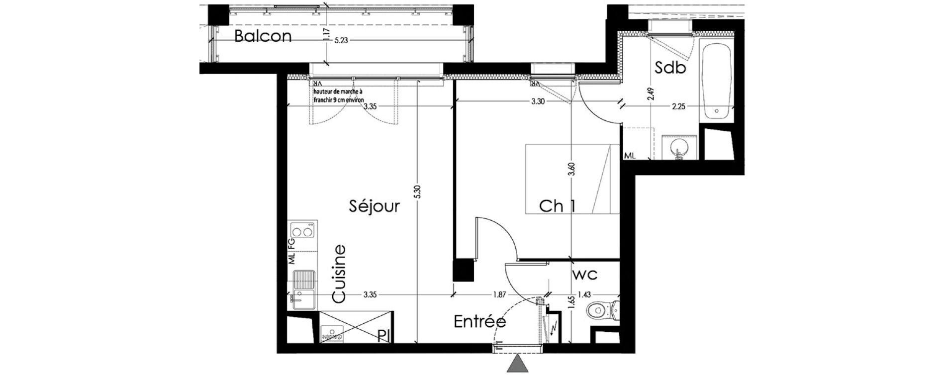 Appartement T2 de 39,22 m2 &agrave; Toulouse Borderouge