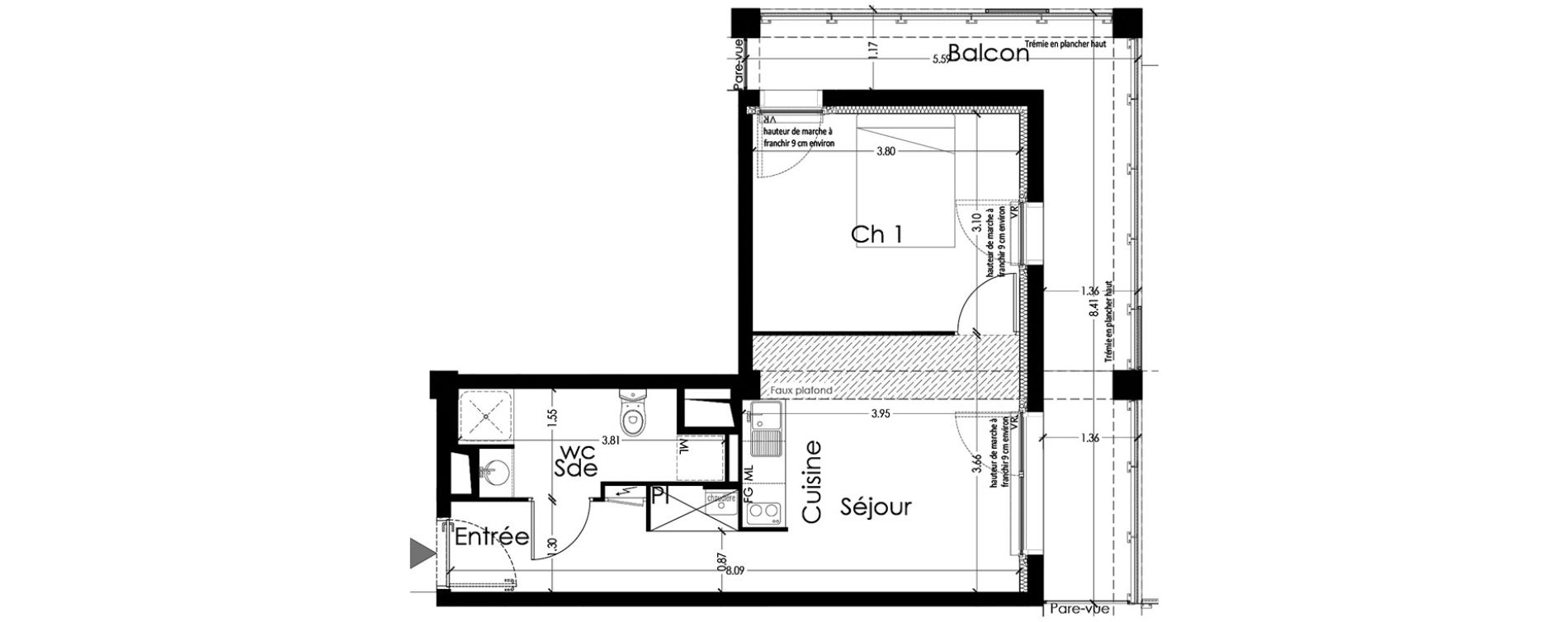 Appartement T2 de 36,44 m2 &agrave; Toulouse Borderouge