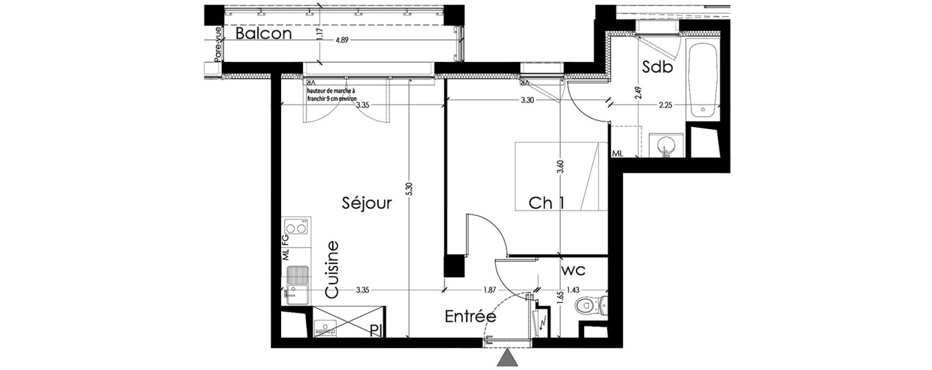 Appartement T2 de 39,22 m2 &agrave; Toulouse Borderouge