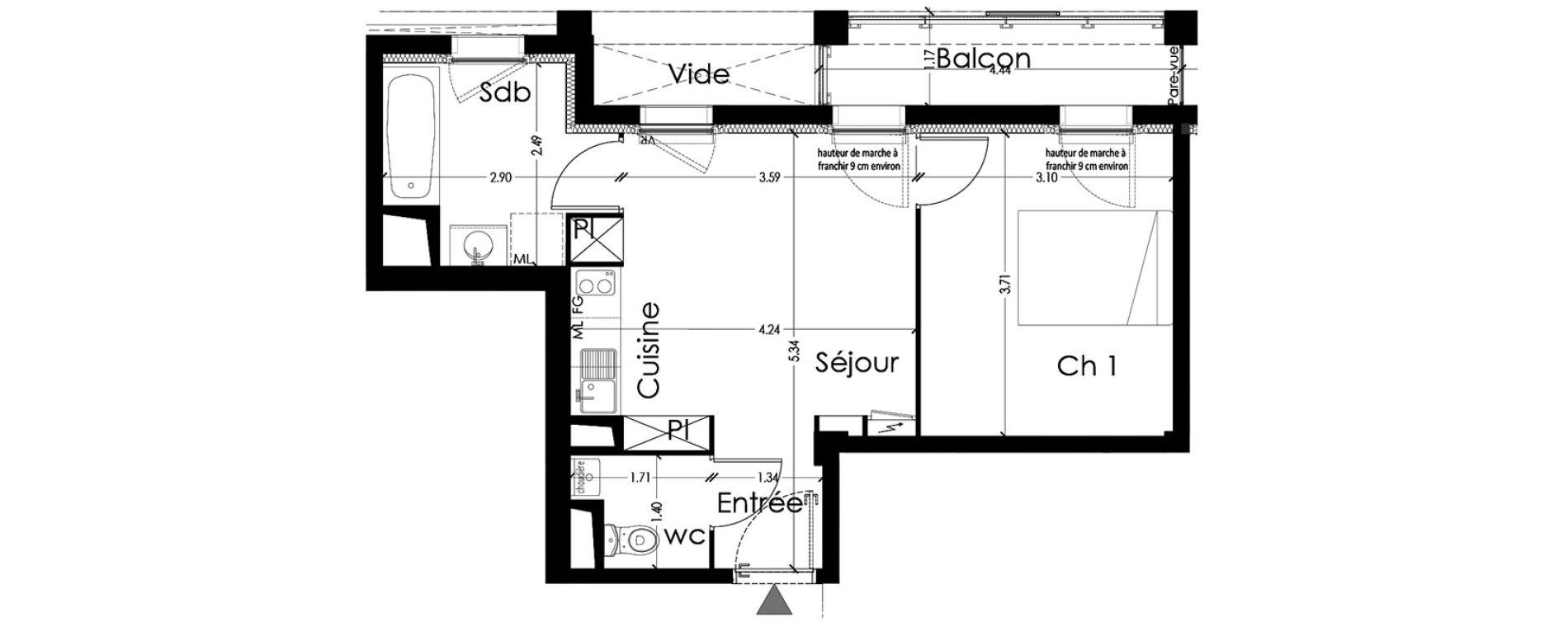 Appartement T2 de 36,22 m2 &agrave; Toulouse Borderouge