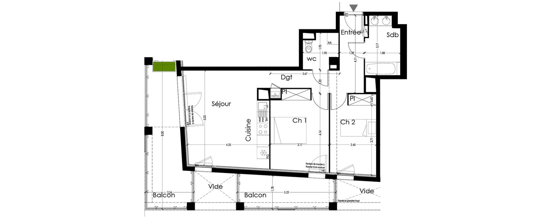 Appartement T3 de 63,21 m2 &agrave; Toulouse Borderouge