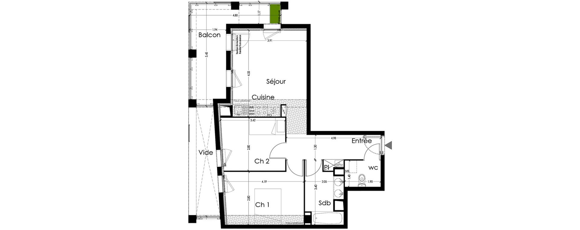 Appartement T3 de 55,23 m2 &agrave; Toulouse Borderouge