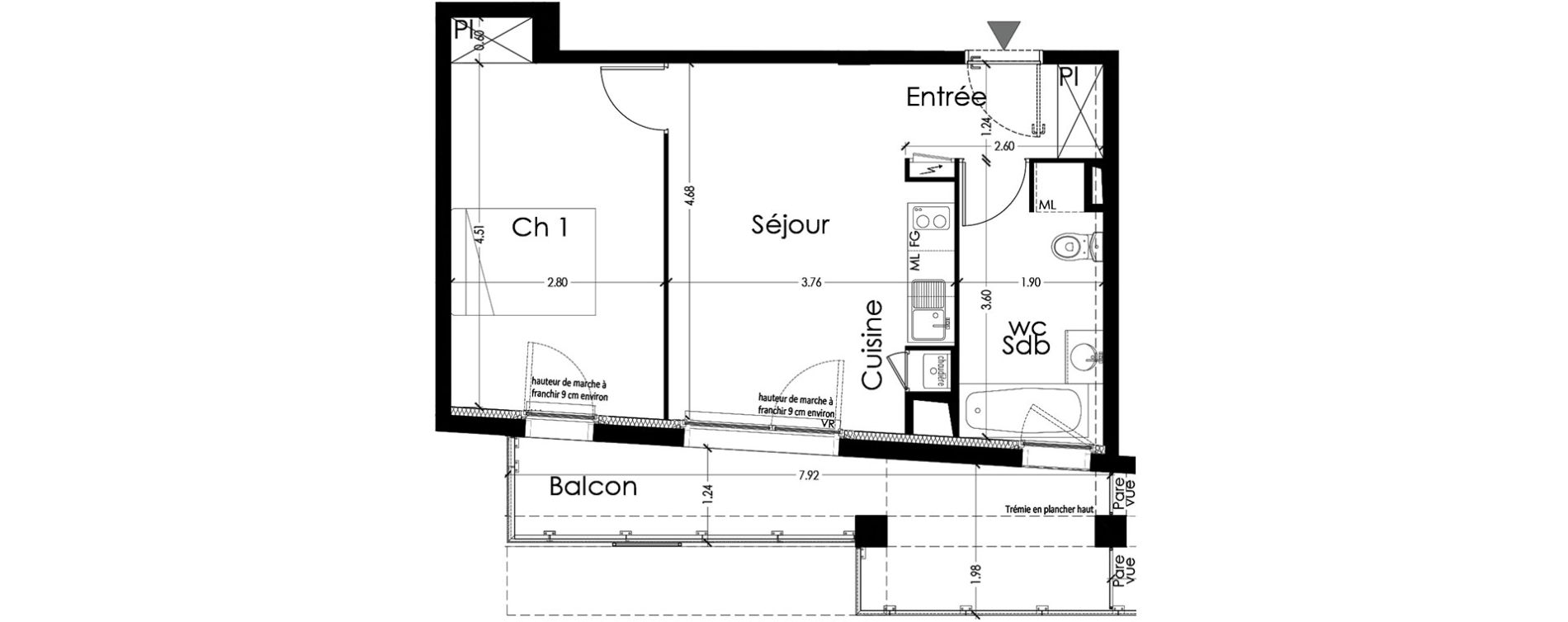 Appartement T2 de 39,93 m2 &agrave; Toulouse Borderouge