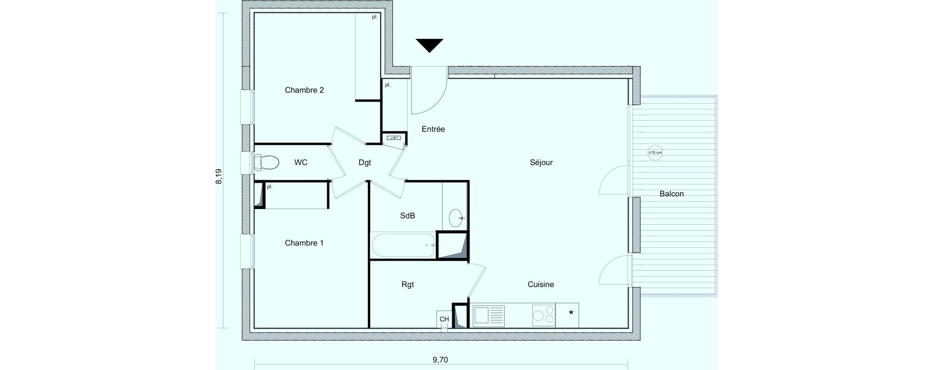 Appartement T3 de 66,39 m2 &agrave; Toulouse Saint-simon