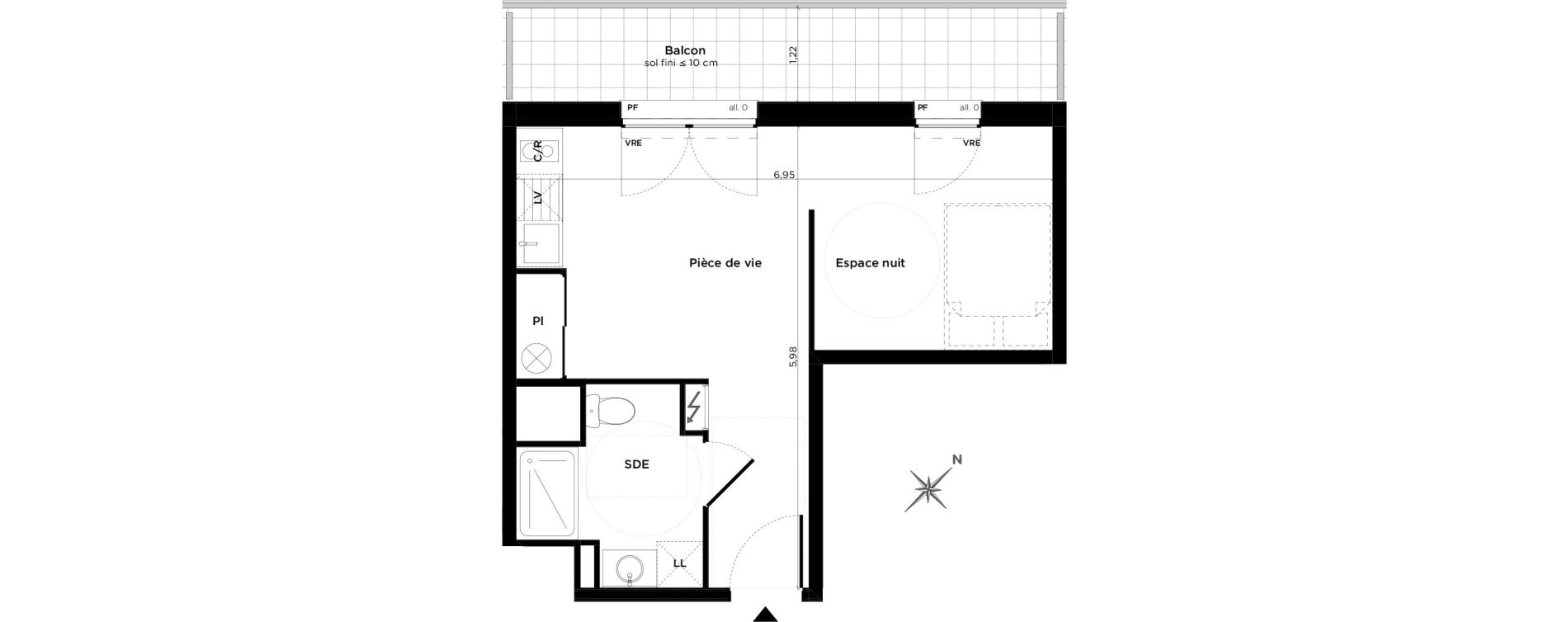 Appartement T1 de 29,70 m2 &agrave; Toulouse Minimes