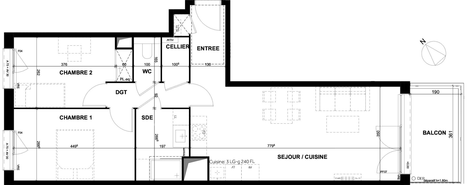 Appartement T3 de 64,06 m2 &agrave; Toulouse Montaudran