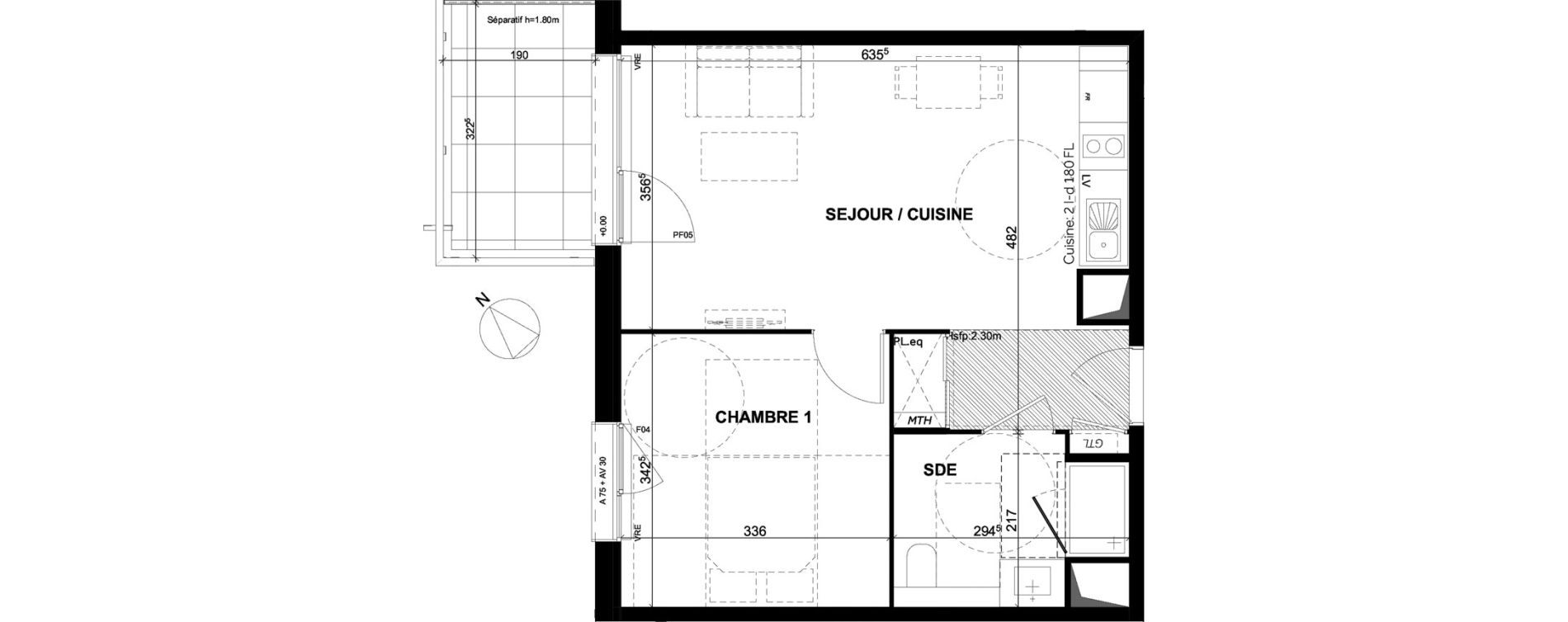 Appartement T2 de 42,66 m2 &agrave; Toulouse Montaudran