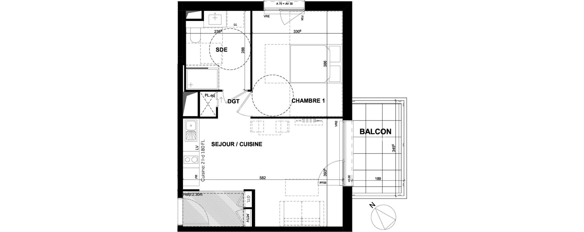 Appartement T2 de 43,24 m2 &agrave; Toulouse Montaudran