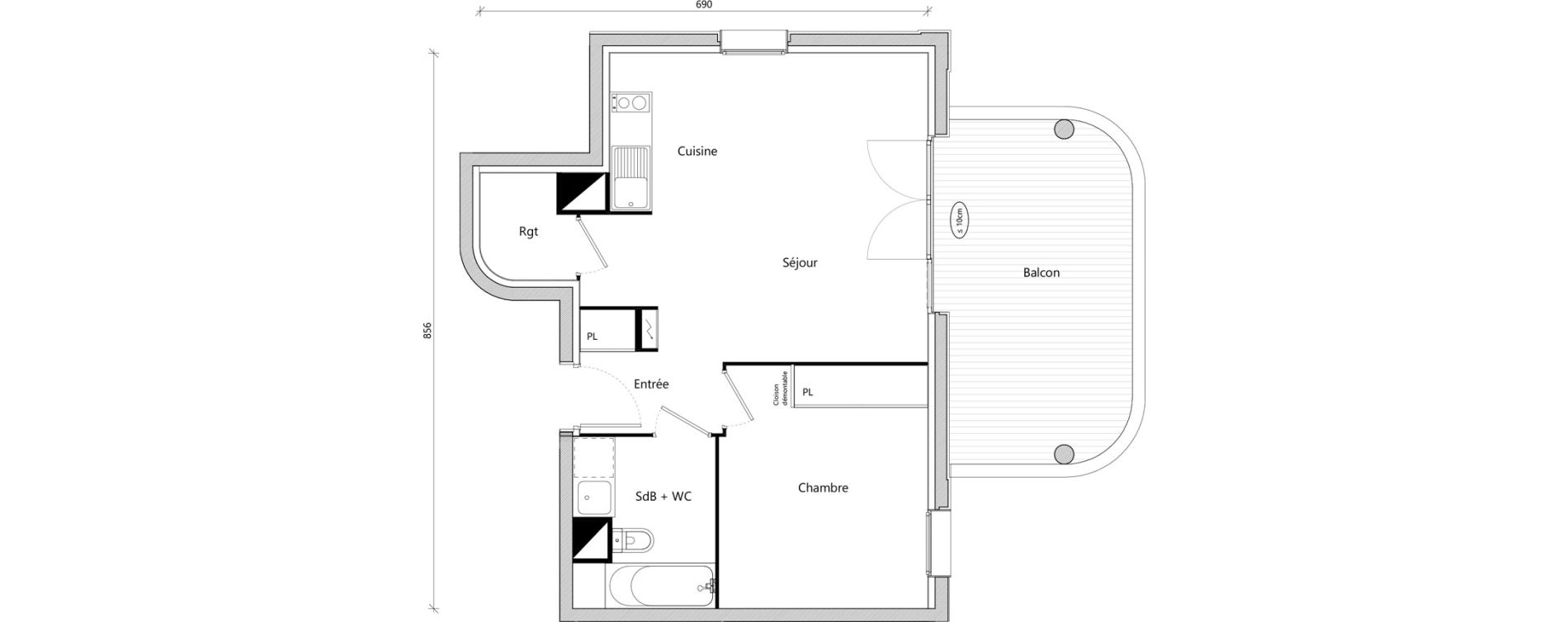 Appartement T2 de 46,06 m2 &agrave; Toulouse Montaudran