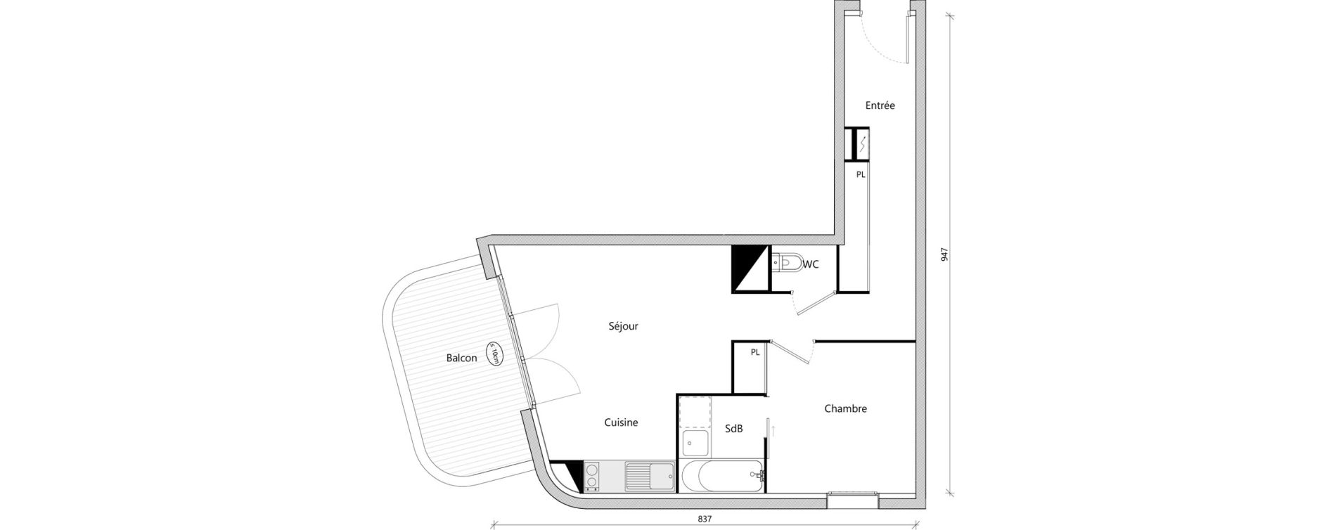 Appartement T2 de 42,50 m2 &agrave; Toulouse Montaudran