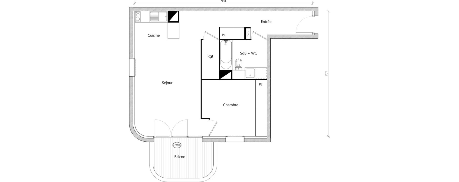 Appartement T2 de 53,32 m2 &agrave; Toulouse Montaudran
