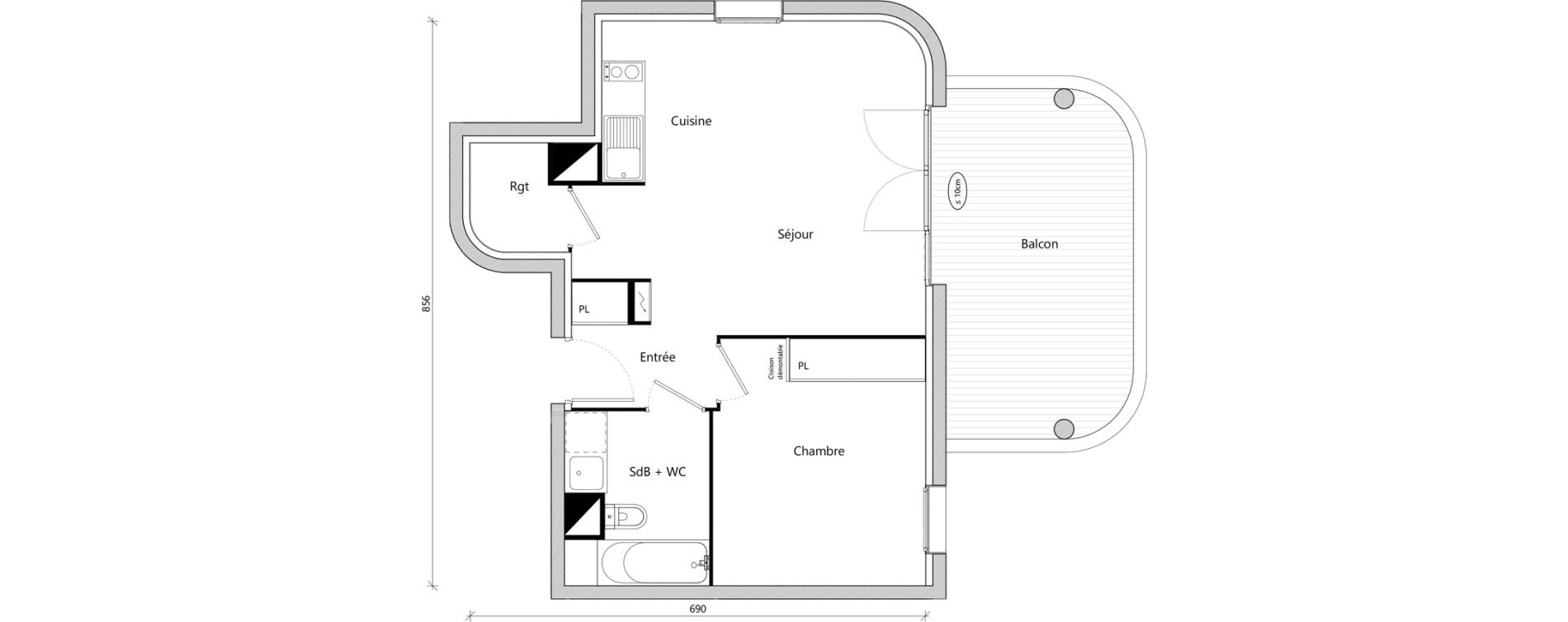 Appartement T2 de 46,00 m2 &agrave; Toulouse Montaudran