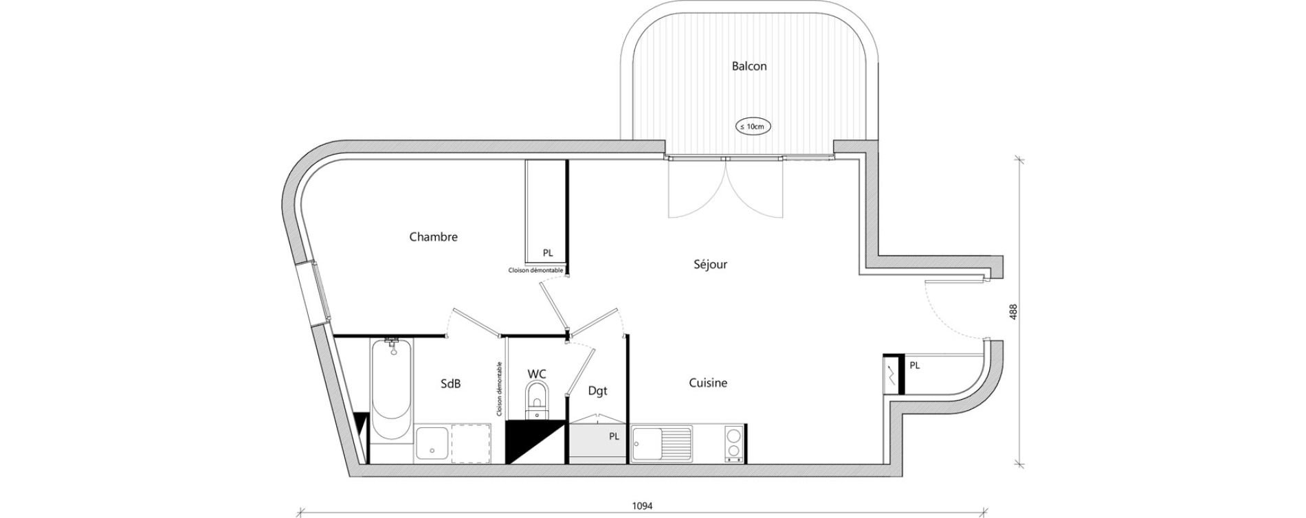 Appartement T2 de 44,00 m2 &agrave; Toulouse Montaudran