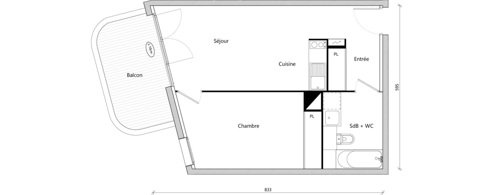 Appartement T2 de 43,36 m2 &agrave; Toulouse Montaudran