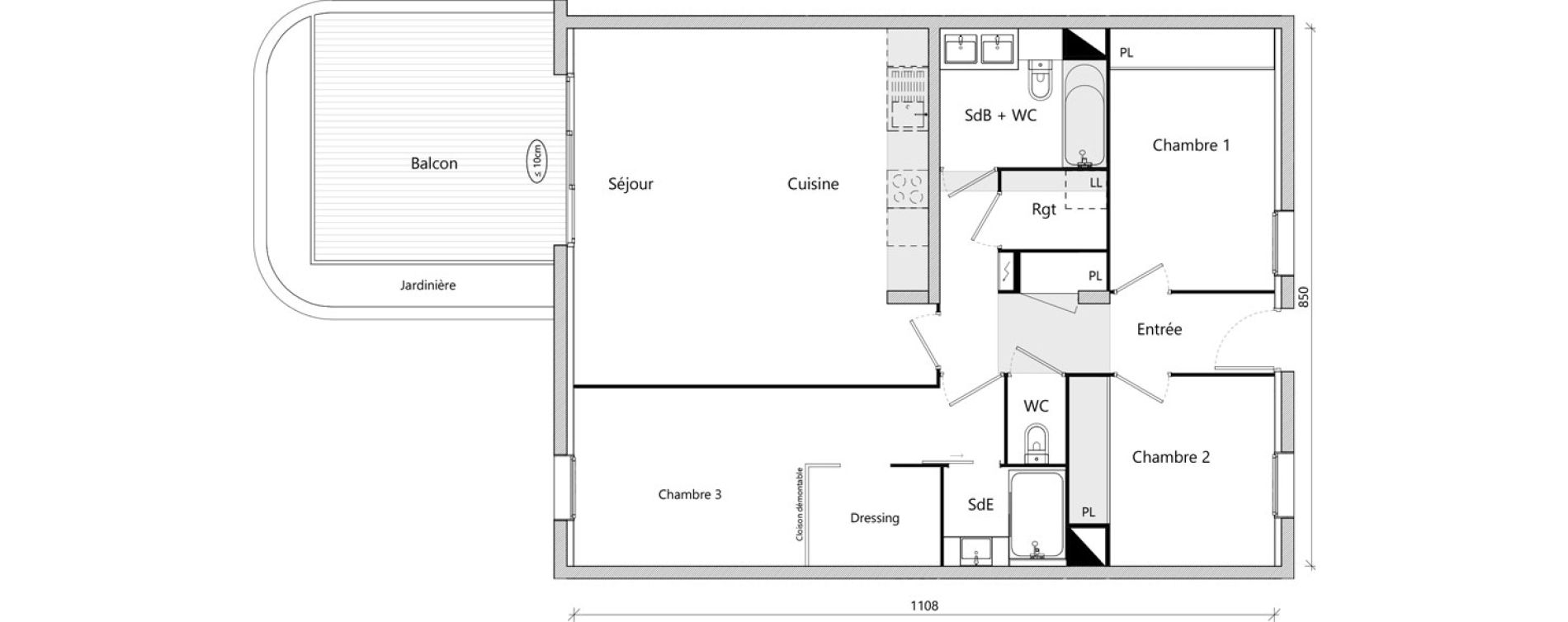 Appartement T4 de 90,23 m2 &agrave; Toulouse Montaudran