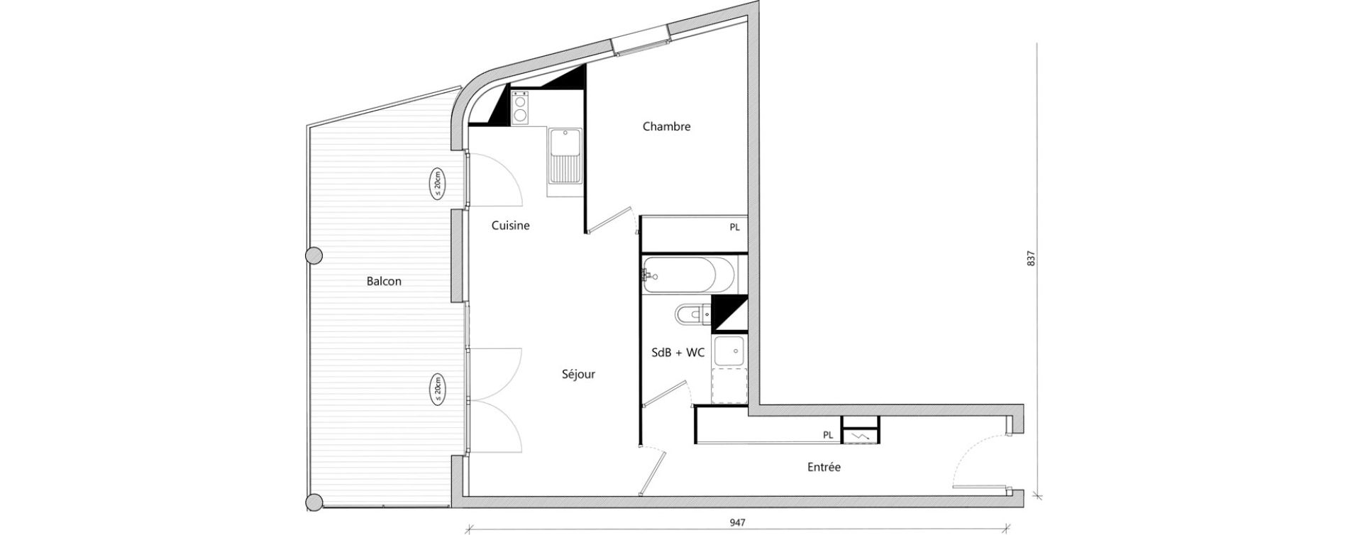 Appartement T2 de 42,77 m2 &agrave; Toulouse Montaudran