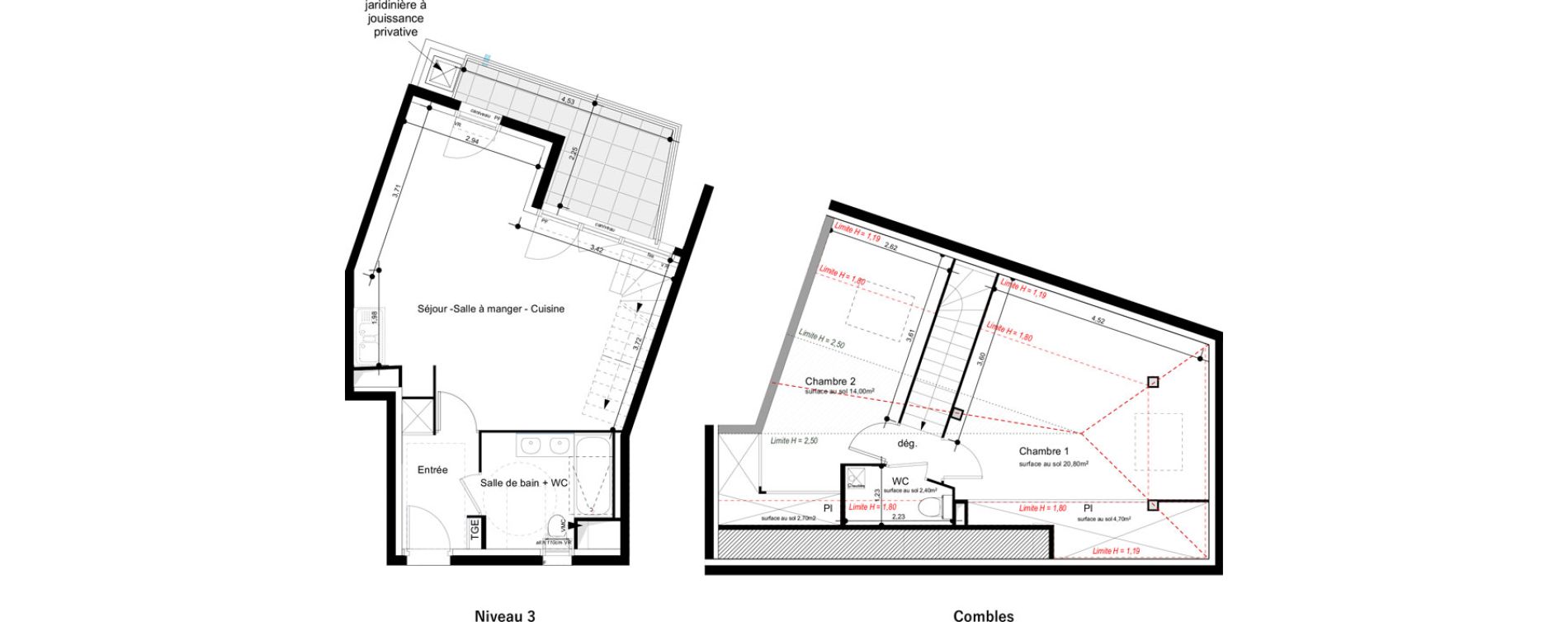 Duplex T3 de 64,85 m2 &agrave; Toulouse Barriere de paris