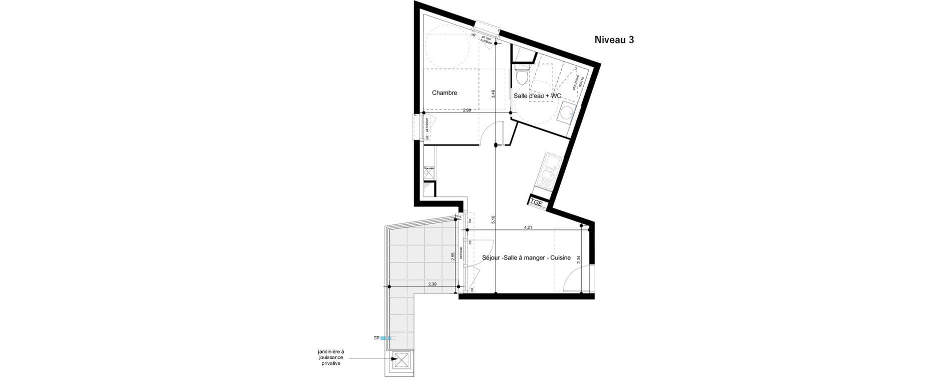 Appartement T2 de 39,10 m2 &agrave; Toulouse Barriere de paris