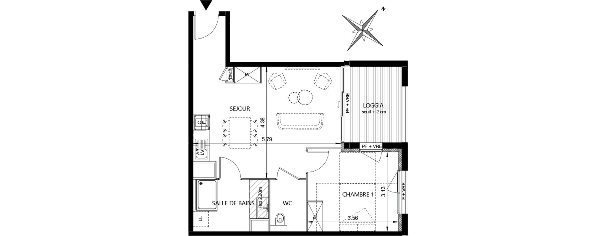 Appartement T2 de 45,10 m2 &agrave; Toulouse Guillaumet