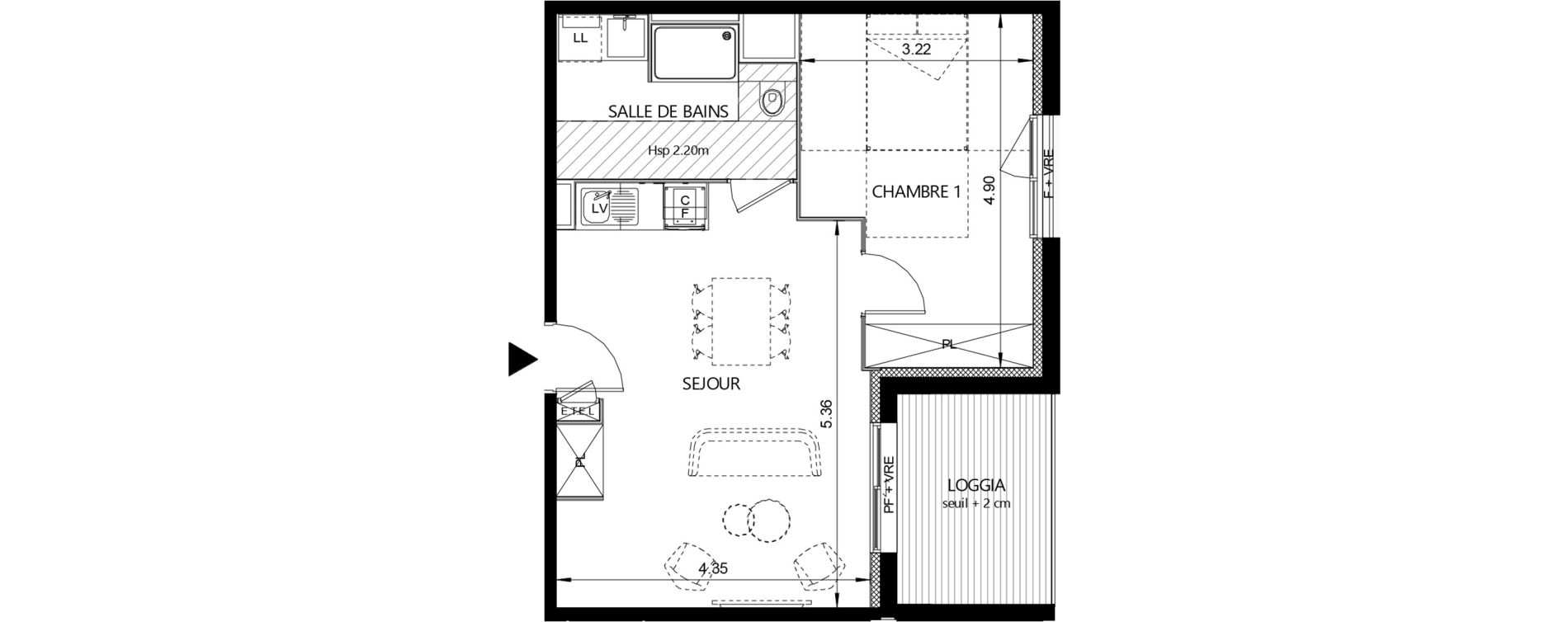 Appartement T2 de 45,10 m2 &agrave; Toulouse Guillaumet