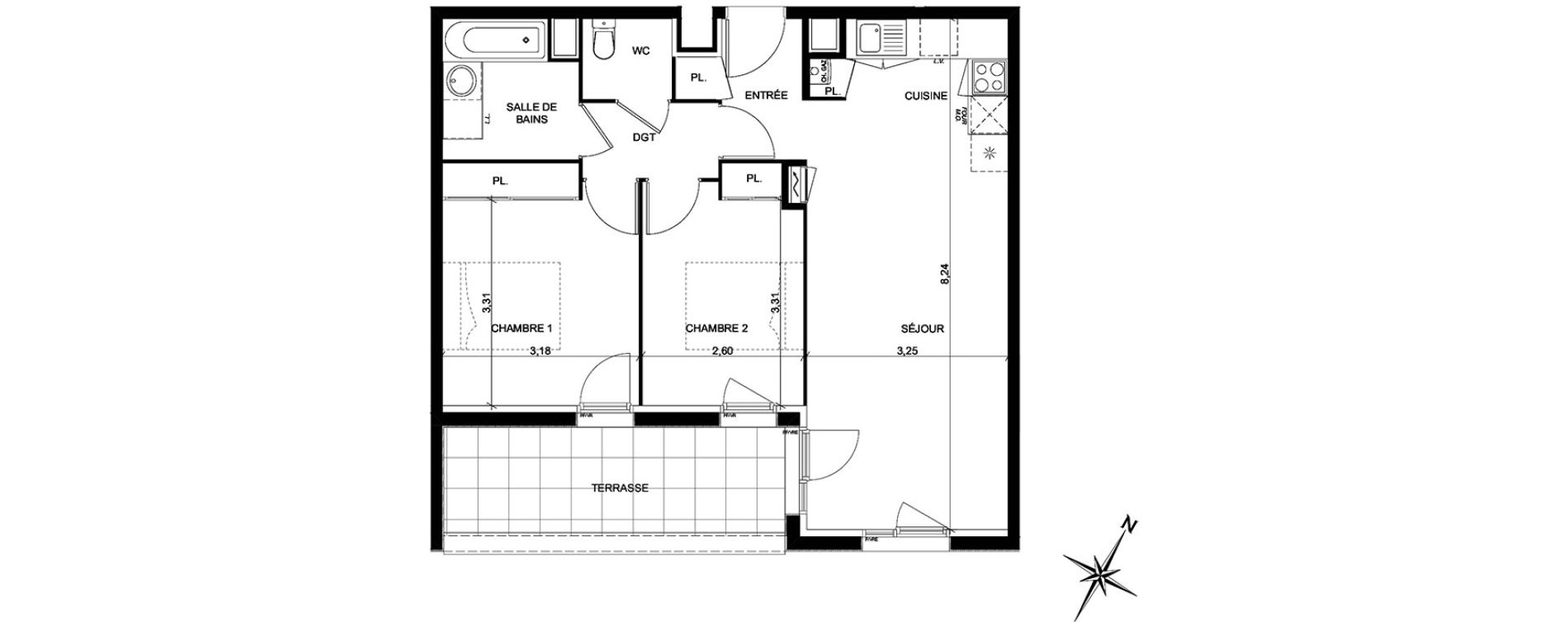 Appartement T3 de 60,55 m2 &agrave; Toulouse Ch&acirc;teau de l hers