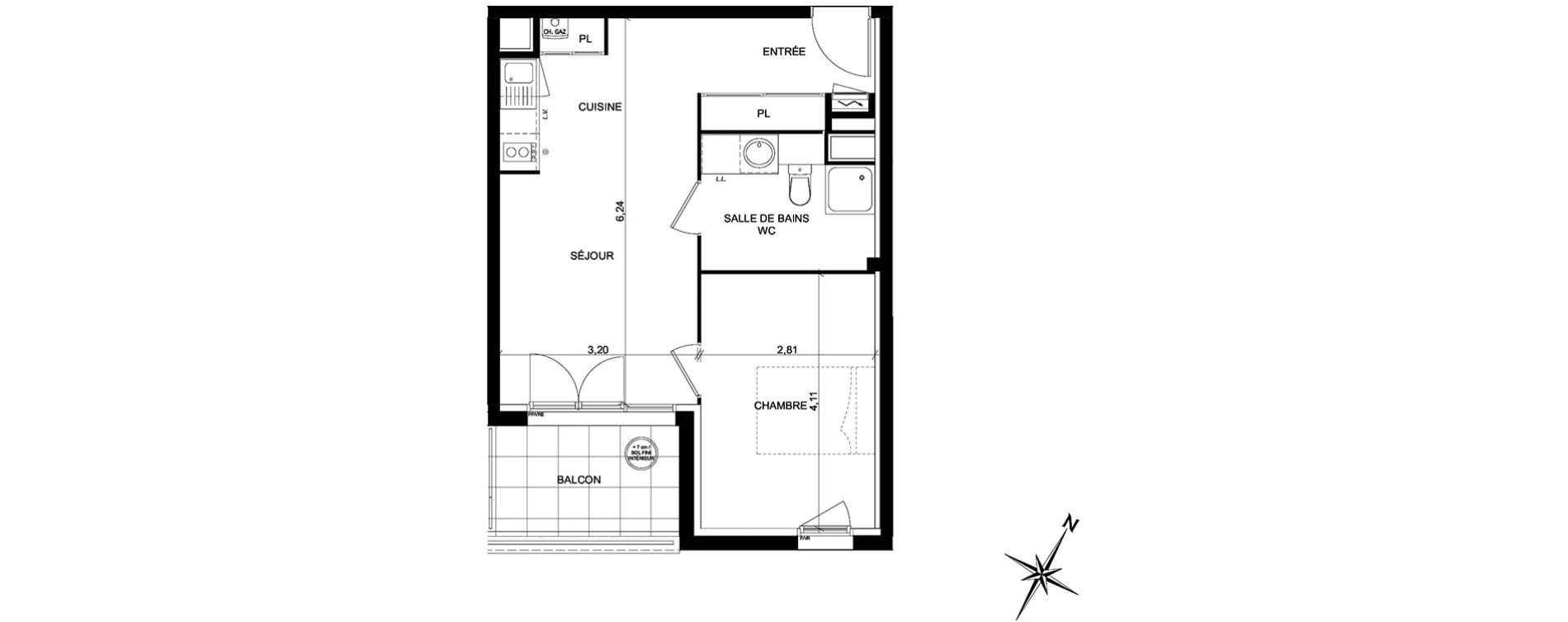 Appartement T2 de 41,40 m2 &agrave; Toulouse Ch&acirc;teau de l hers