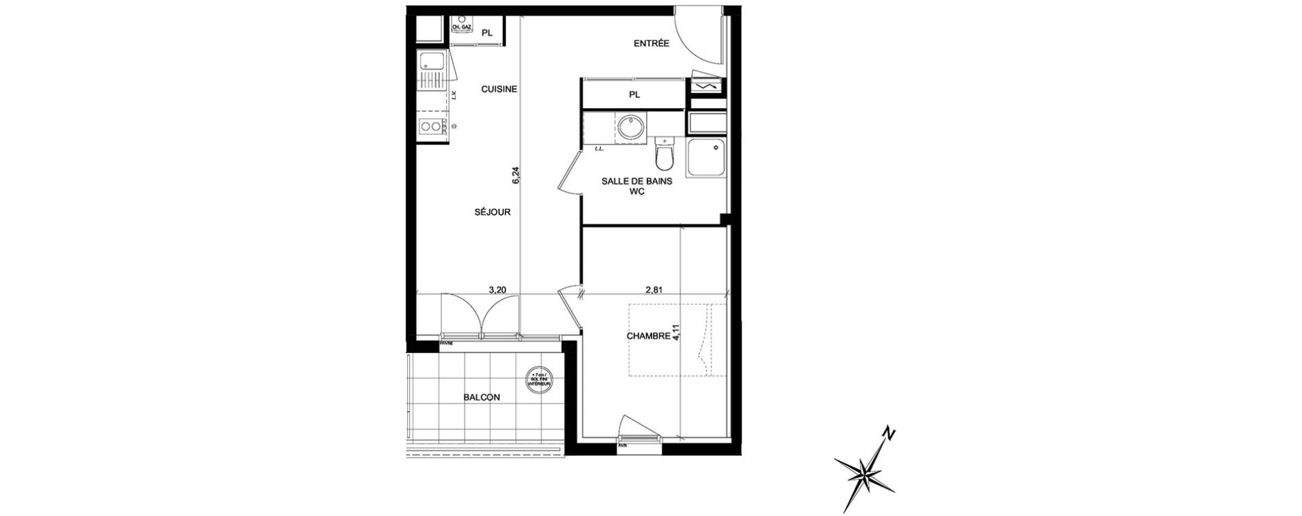 Appartement T2 de 41,40 m2 &agrave; Toulouse Ch&acirc;teau de l hers