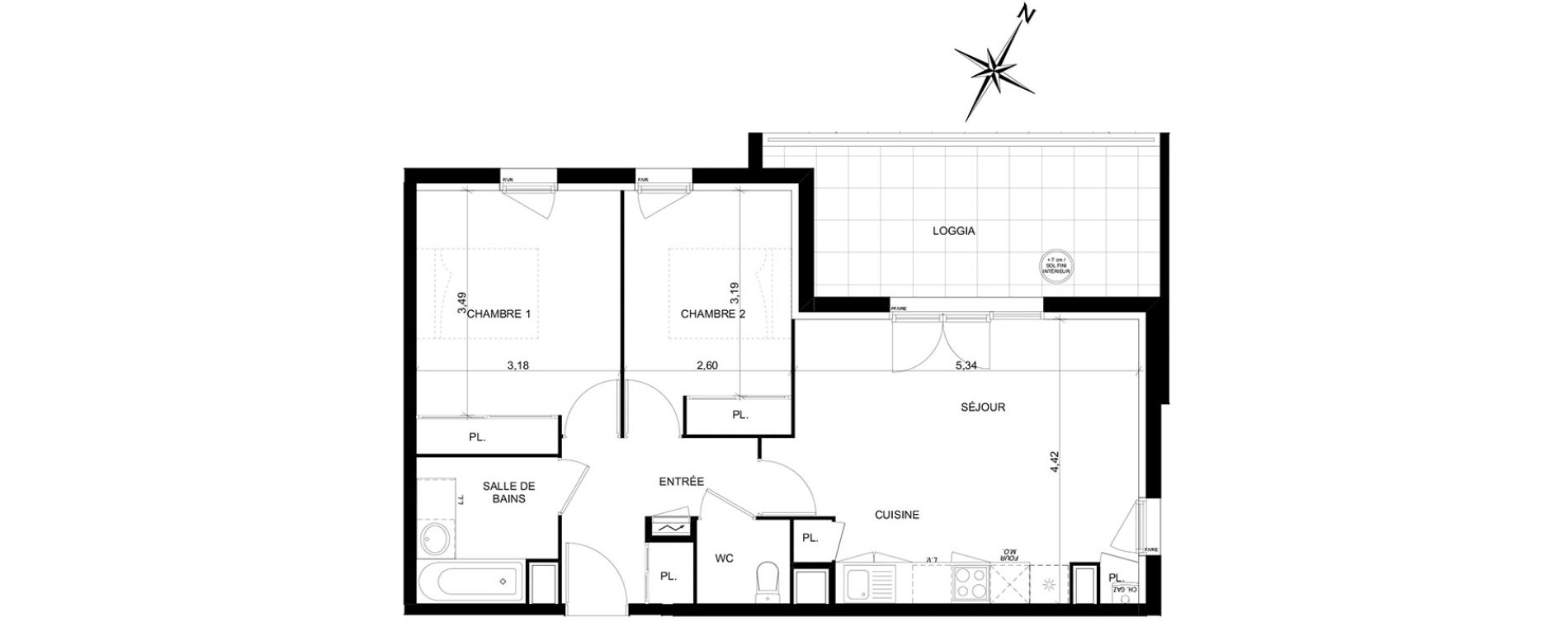 Appartement T3 de 58,54 m2 &agrave; Toulouse Ch&acirc;teau de l hers