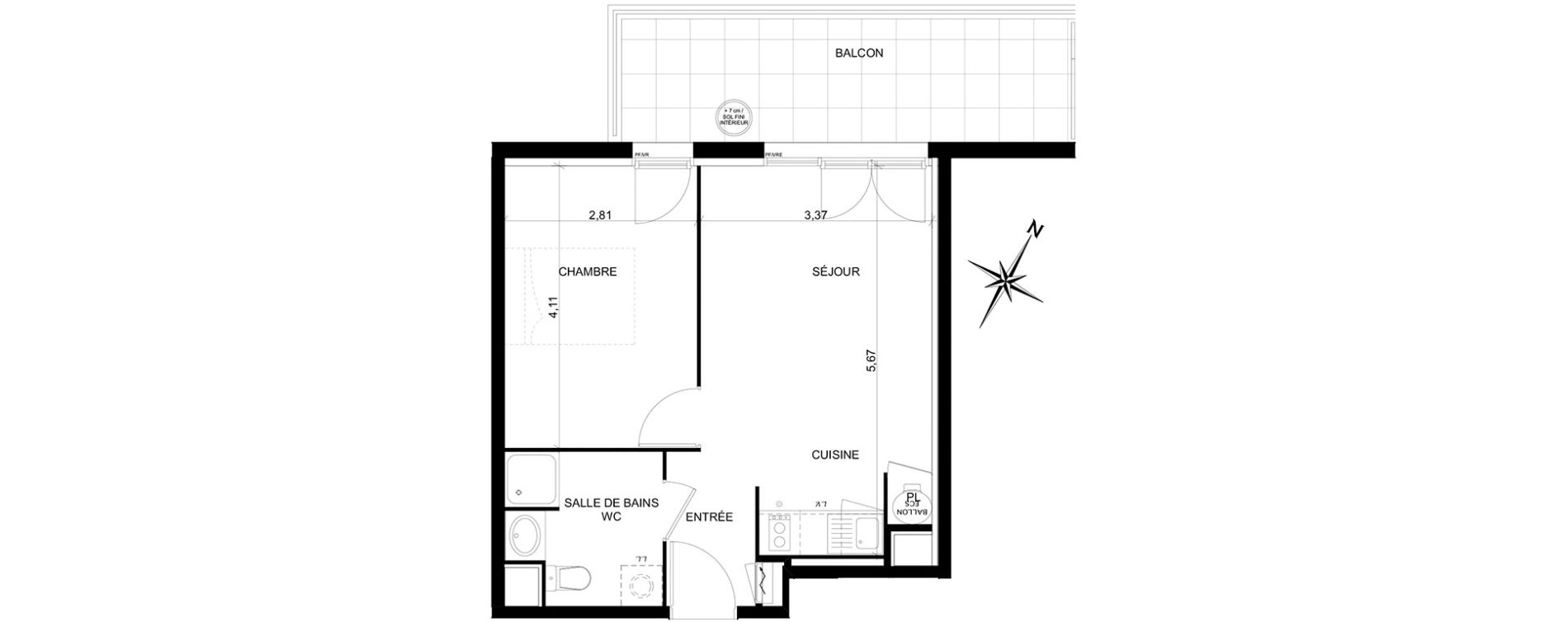 Appartement T2 de 36,78 m2 &agrave; Toulouse Ch&acirc;teau de l hers