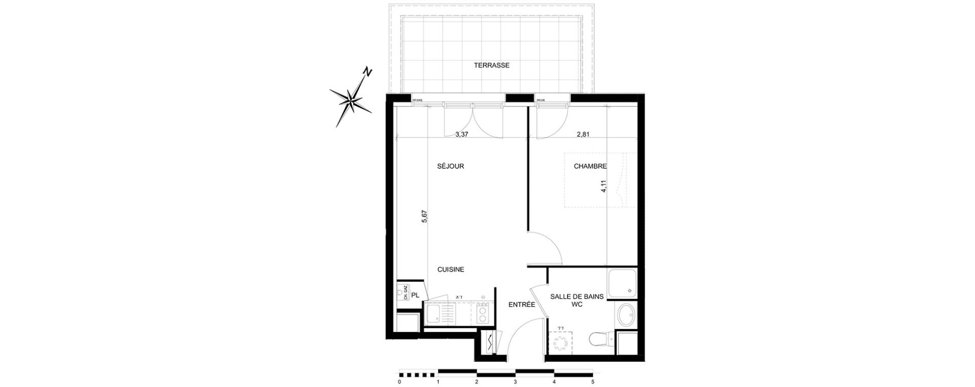 Appartement T2 de 36,78 m2 &agrave; Toulouse Ch&acirc;teau de l hers