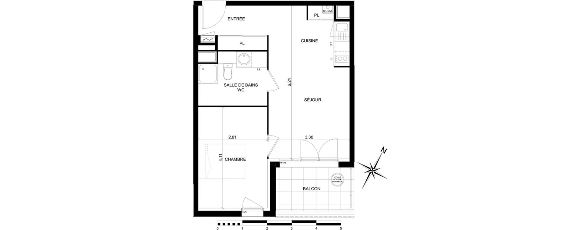 Appartement T2 de 42,04 m2 &agrave; Toulouse Ch&acirc;teau de l hers