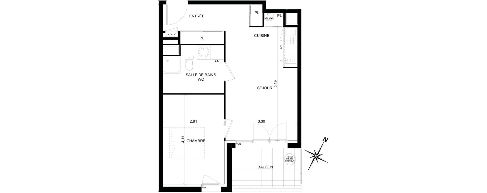 Appartement T2 de 41,30 m2 &agrave; Toulouse Ch&acirc;teau de l hers
