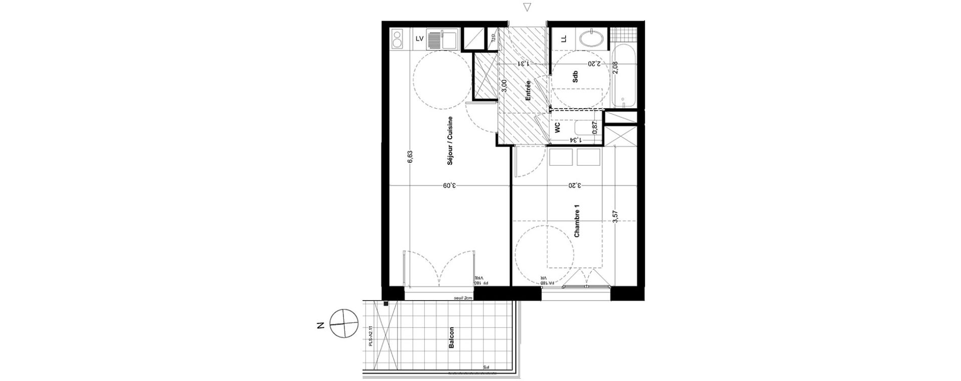 Appartement T2 de 40,28 m2 &agrave; Toulouse Cartoucherie