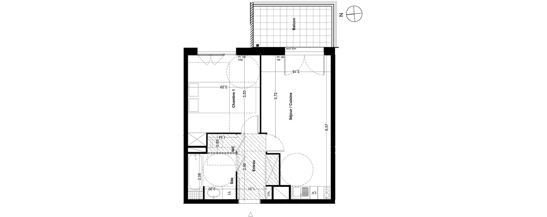 Appartement T2 de 41,04 m2 &agrave; Toulouse Cartoucherie