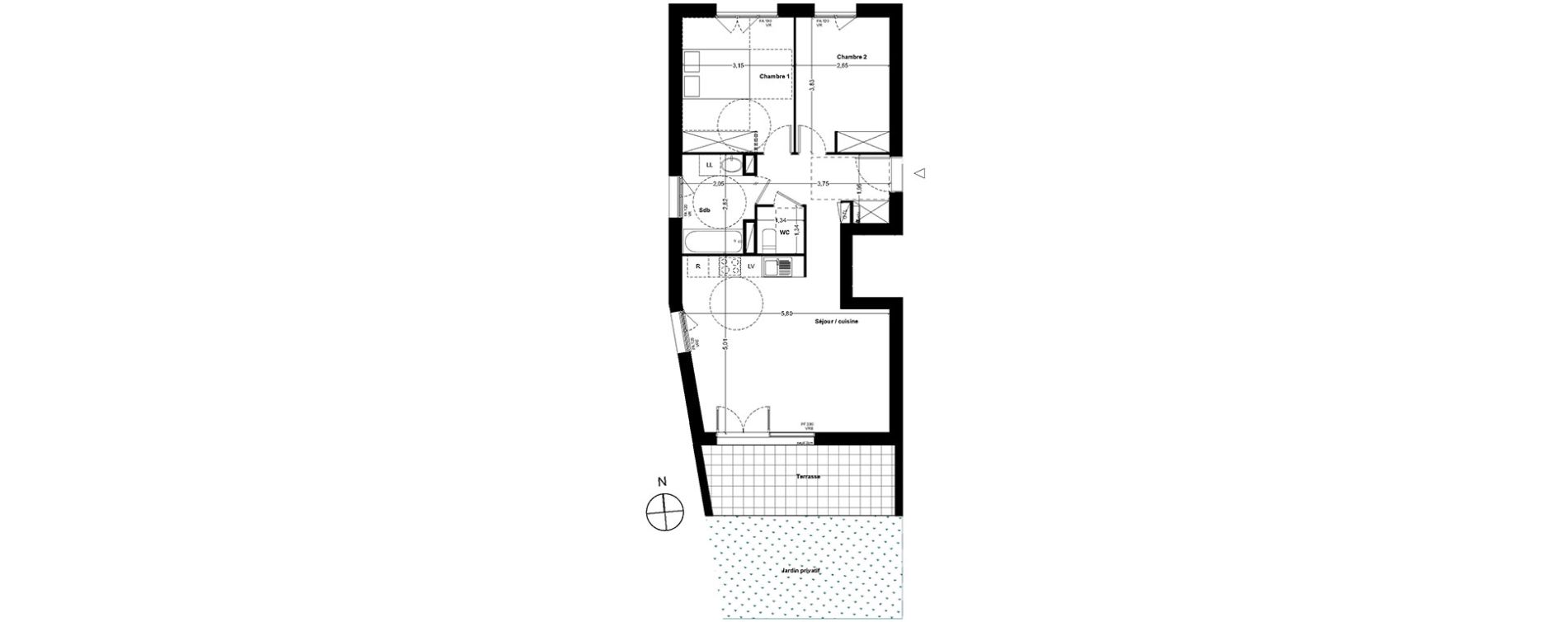 Appartement T3 de 62,47 m2 &agrave; Toulouse Cartoucherie