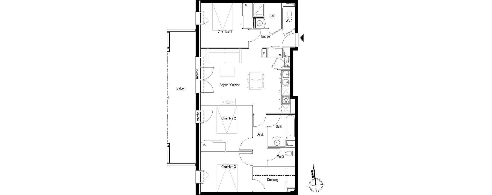 Appartement T4 de 80,53 m2 &agrave; Toulouse Croix daurade