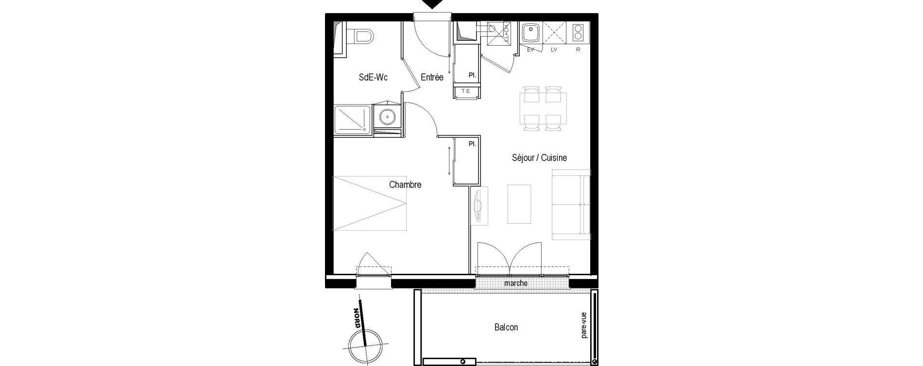 Appartement T2 de 41,59 m2 &agrave; Toulouse Croix daurade