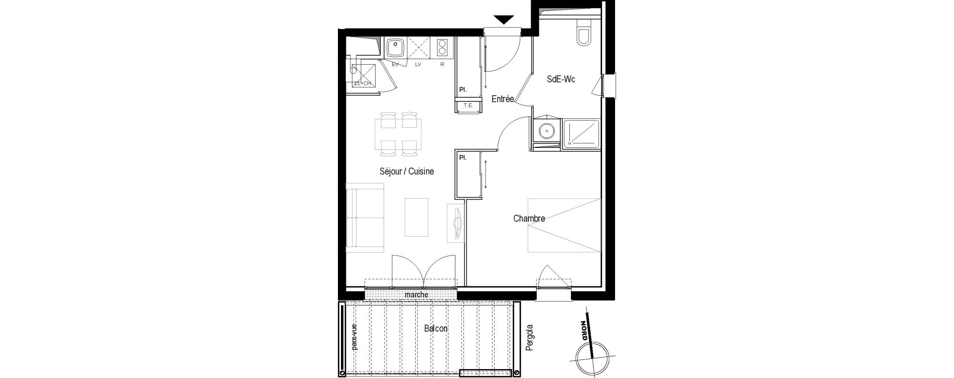 Appartement T2 de 42,43 m2 &agrave; Toulouse Croix daurade