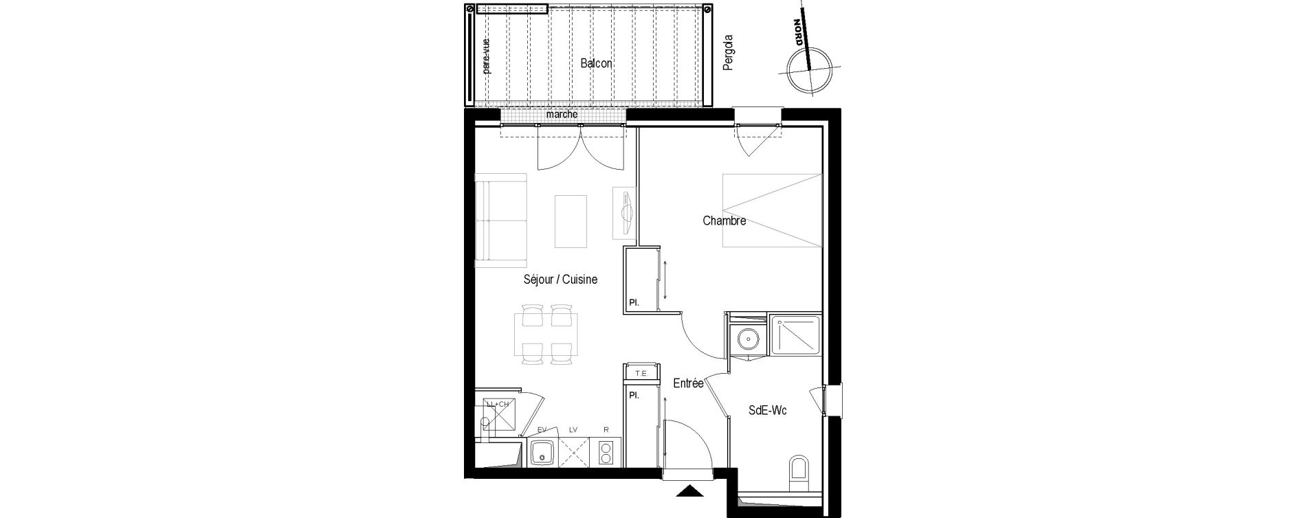 Appartement T2 de 42,43 m2 &agrave; Toulouse Croix daurade