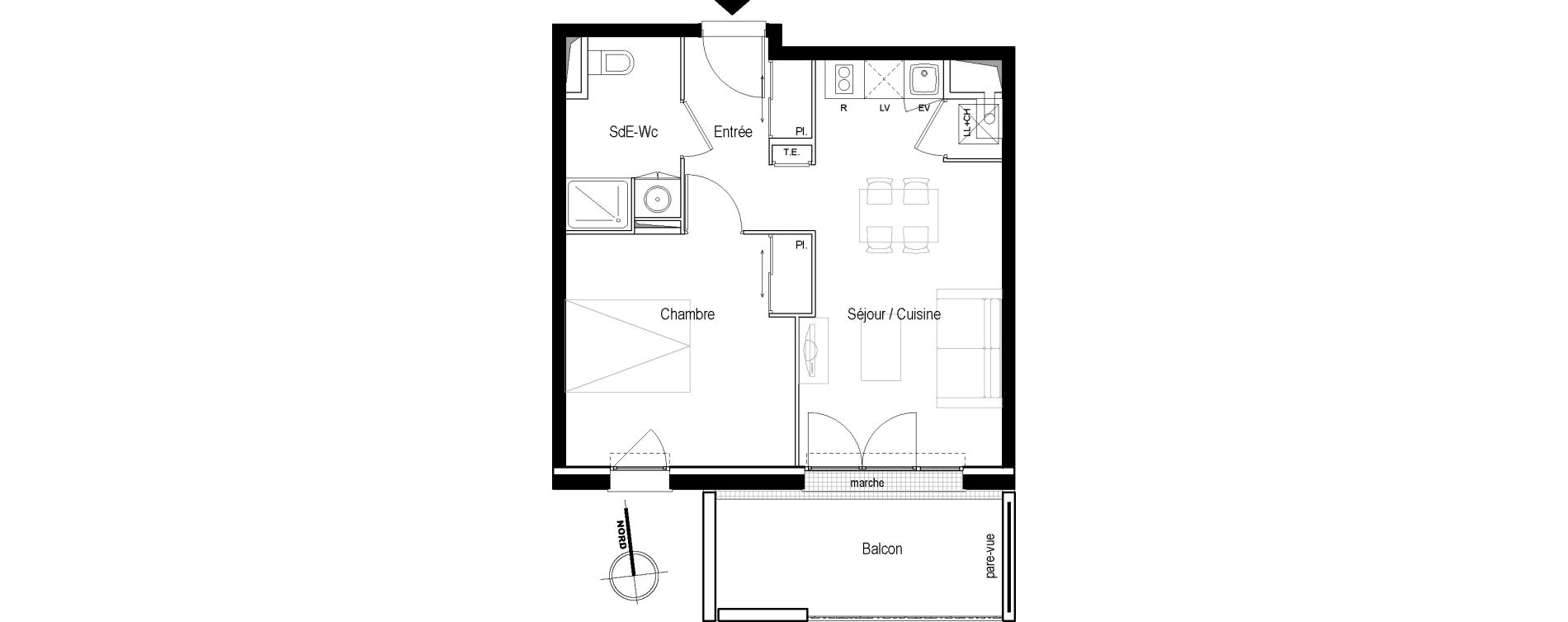 Appartement T2 de 40,76 m2 &agrave; Toulouse Croix daurade