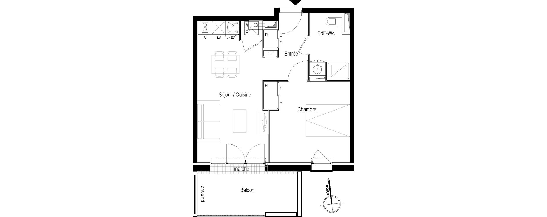 Appartement T2 de 40,50 m2 &agrave; Toulouse Croix daurade