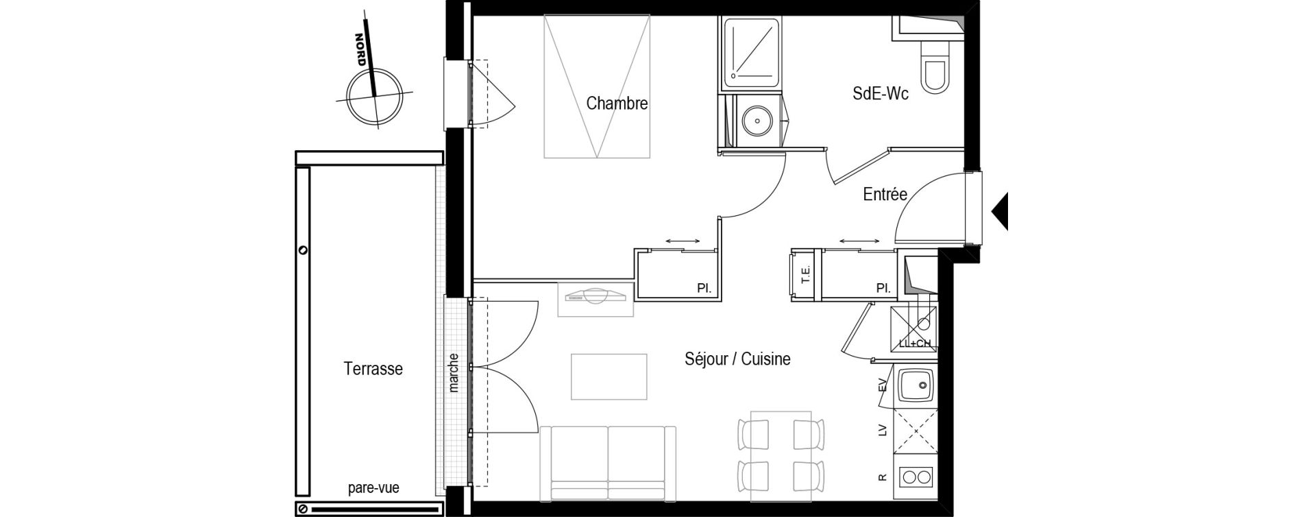 Appartement T2 de 39,19 m2 &agrave; Toulouse Croix daurade