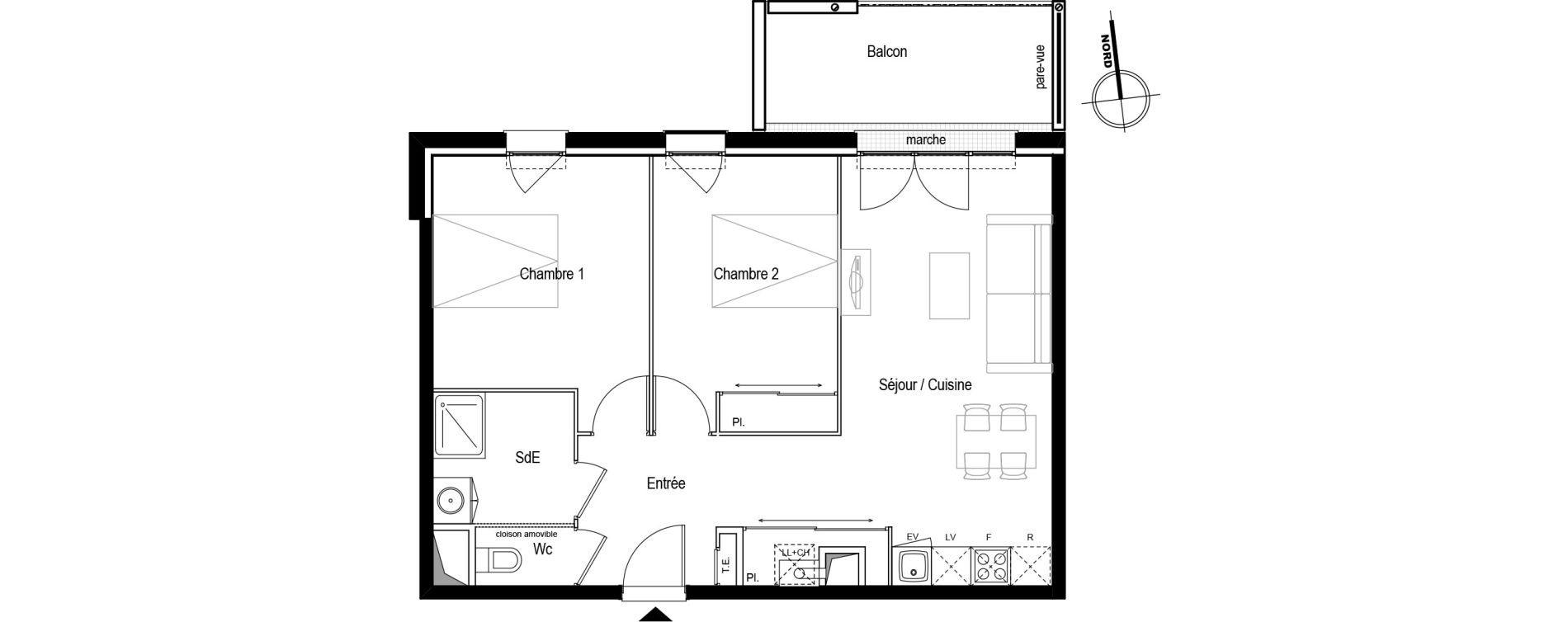 Appartement T3 de 58,02 m2 &agrave; Toulouse Croix daurade