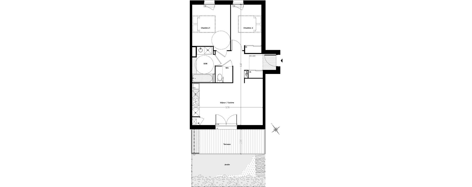 Appartement T3 de 56,21 m2 &agrave; Toulouse Bonnefoy