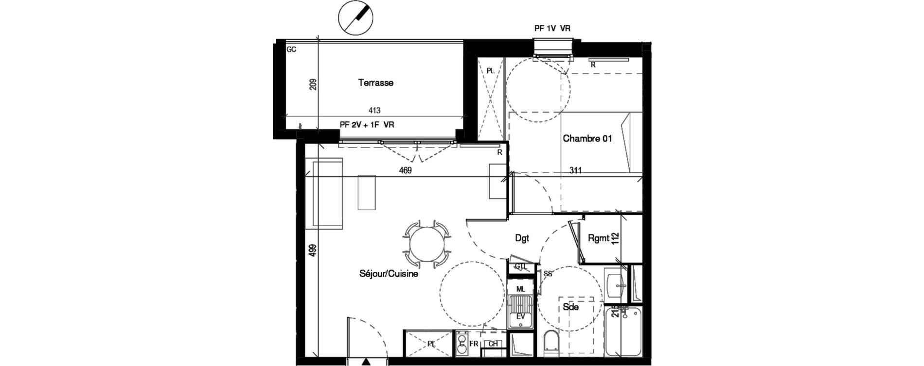 Appartement T2 de 44,99 m2 &agrave; Toulouse Montaudran