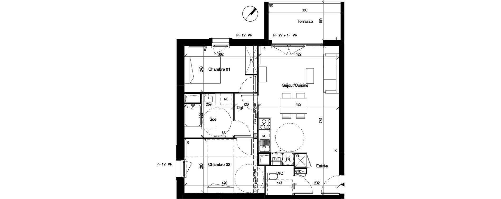 Appartement T3 de 60,17 m2 &agrave; Toulouse Montaudran