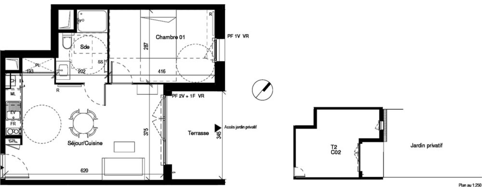 Appartement T2 de 41,41 m2 &agrave; Toulouse Montaudran