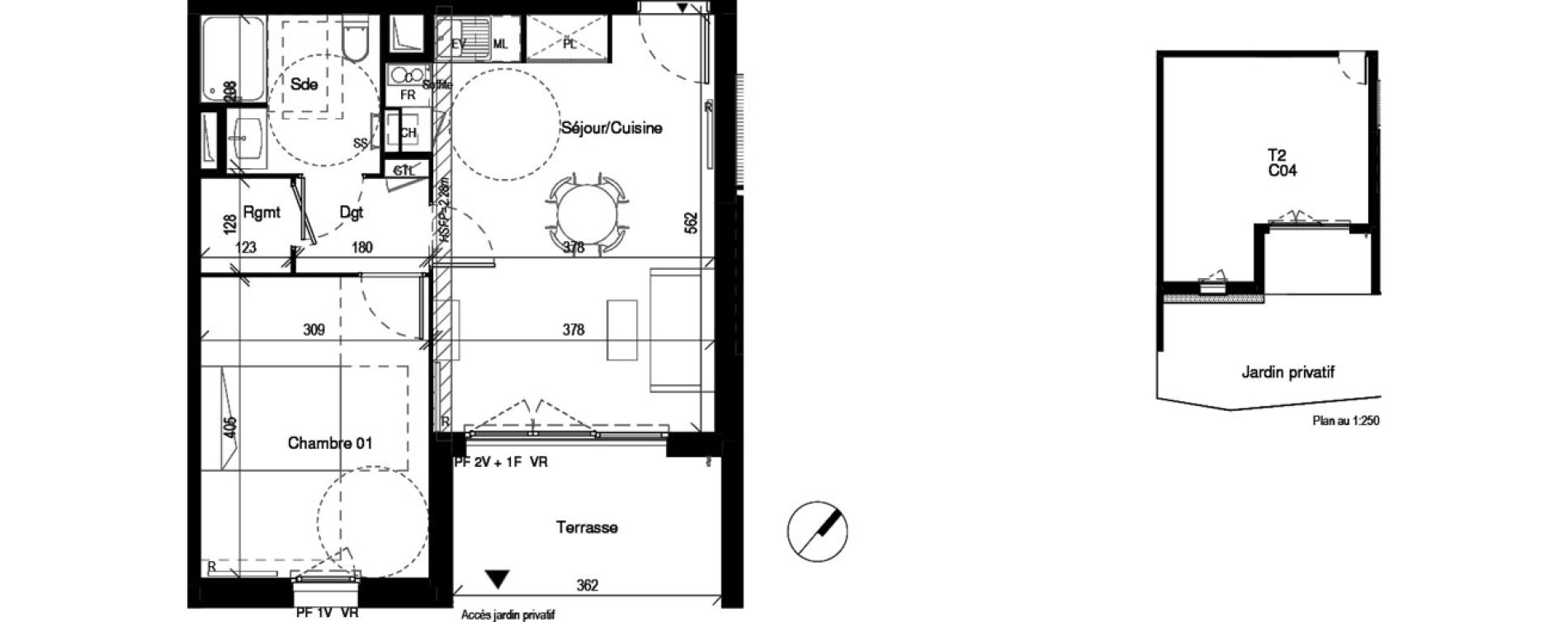 Appartement T2 de 43,13 m2 &agrave; Toulouse Montaudran