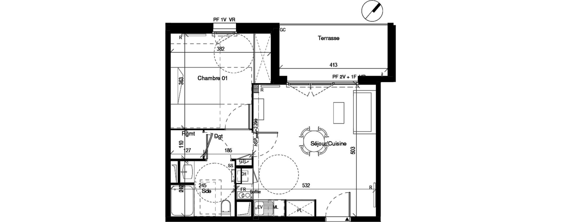 Appartement T2 de 44,98 m2 &agrave; Toulouse Montaudran